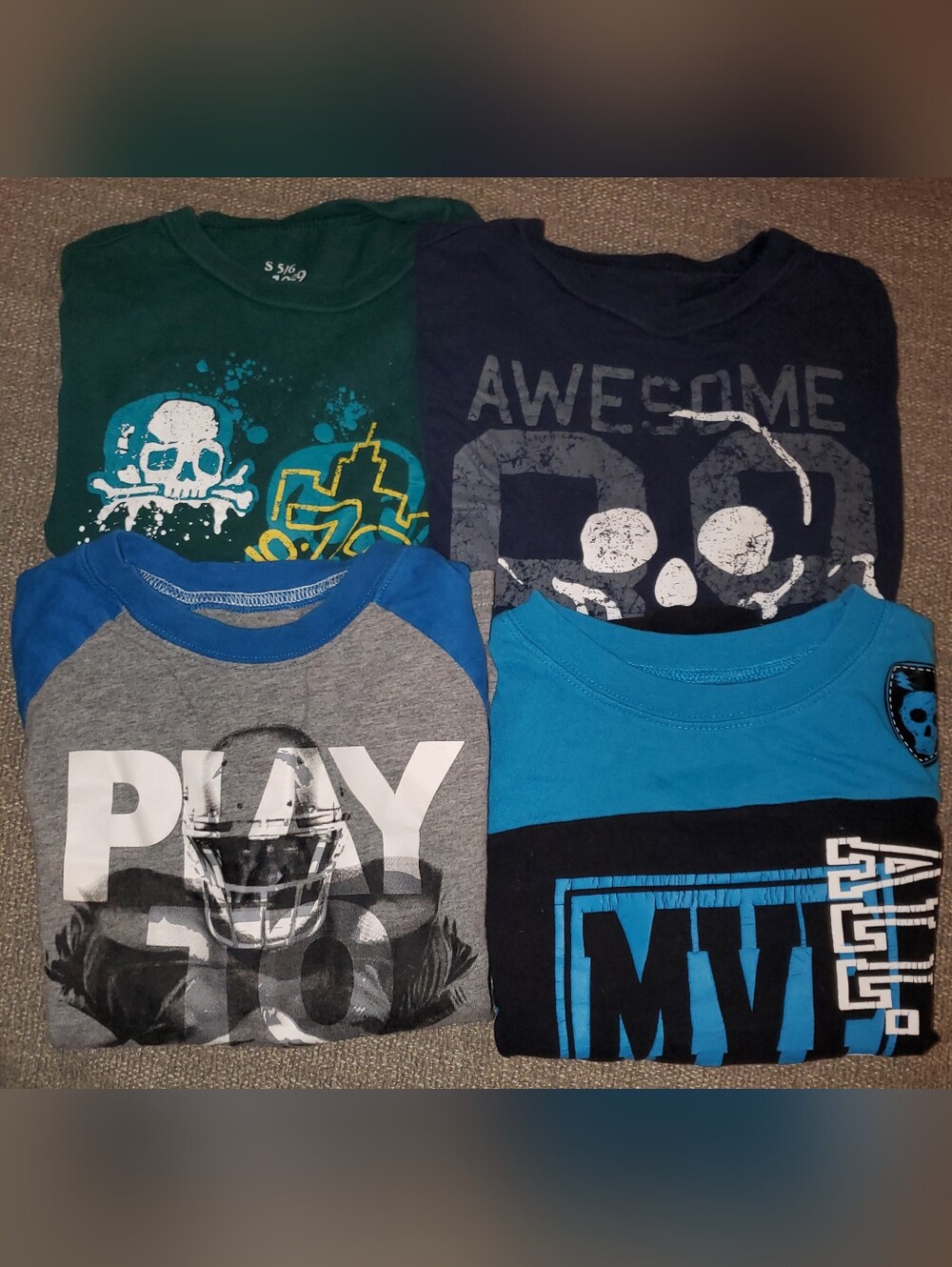 Kids Size 6 Graphic Tee Pack - Blue, Green & Gray Tops